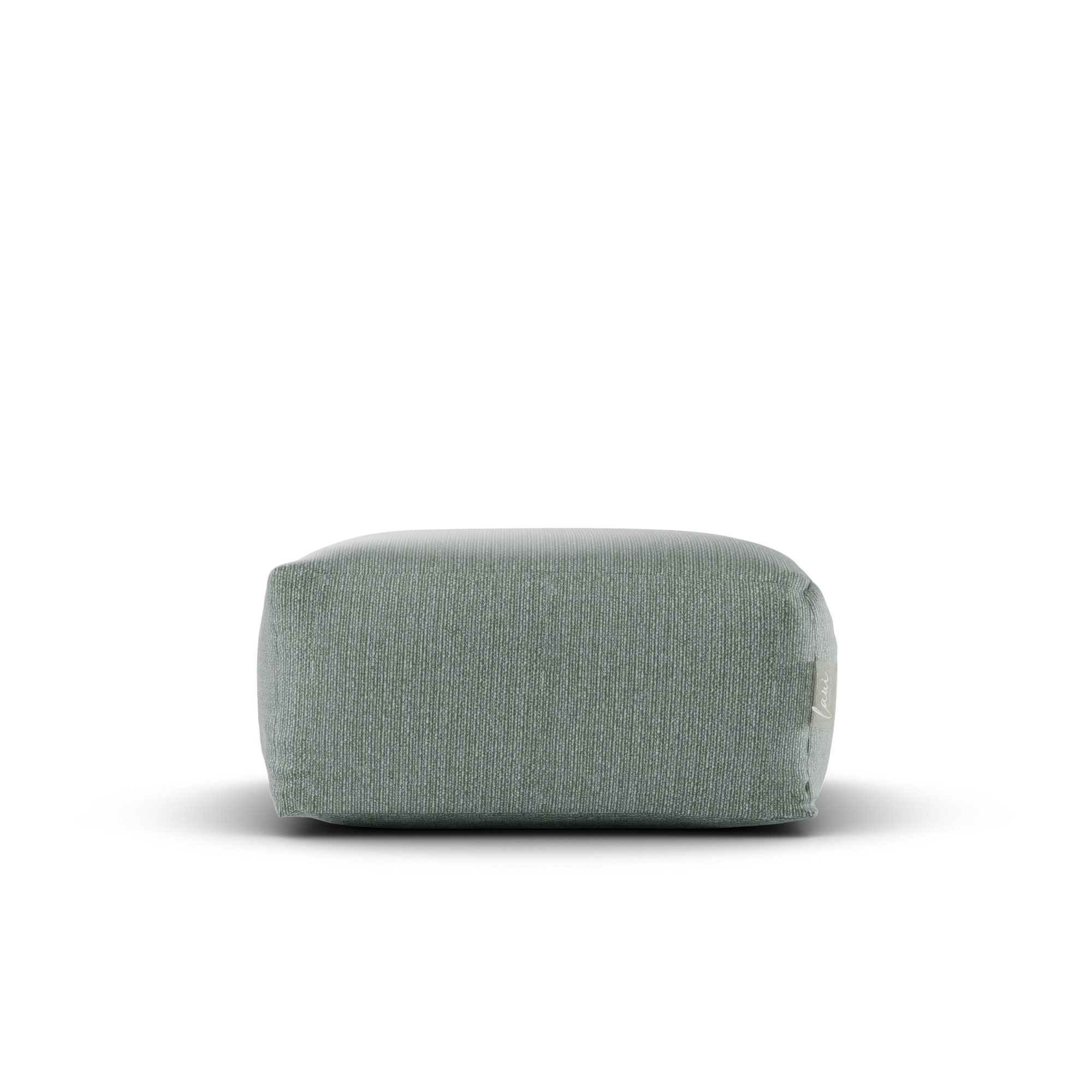 Vooraanzicht van de Original Square Pouf Sea Green, UV bestendige poef van Laui Lounge