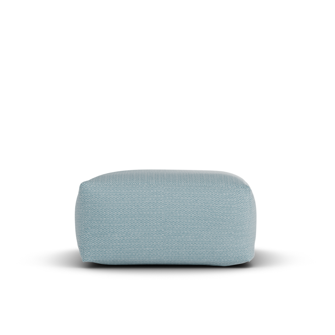 Zijaanzicht van de lichtblauwe Square Pouf van Laui Lounge met zithoogte 34 cm