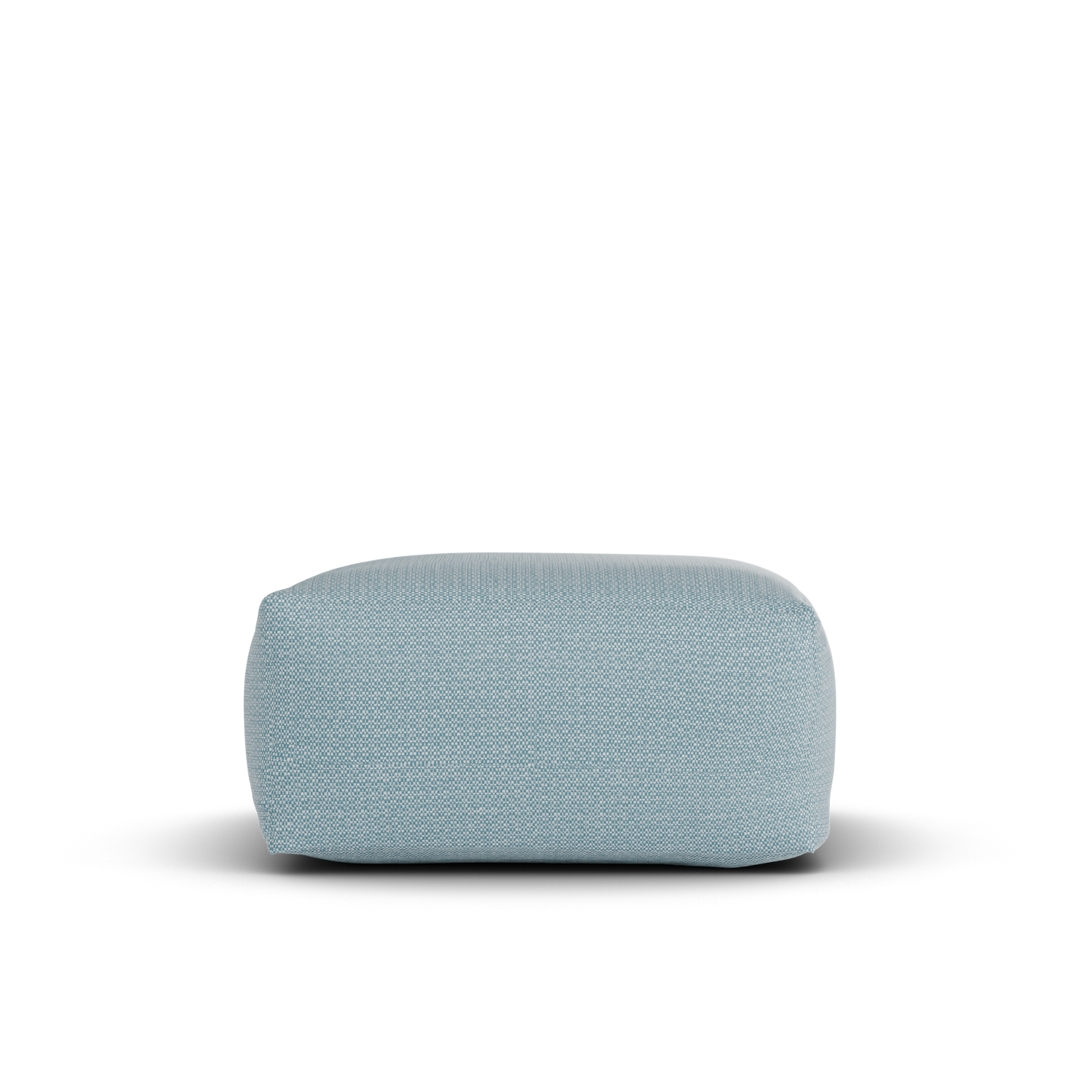 Zijaanzicht van de lichtblauwe Square Pouf van Laui Lounge met zithoogte 34 cm