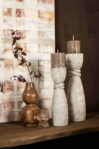 Ornan Grey cement candle holder round detail S PTMD - Kandelaar - PTMD - livinglovely.nl