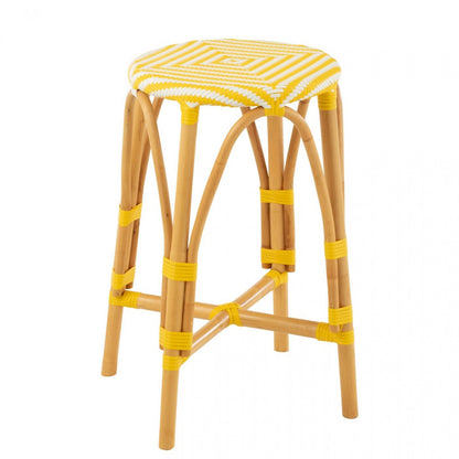 Kruk Rotan Geel/Wit Large - Barkruk - J-Line - livinglovely.nl