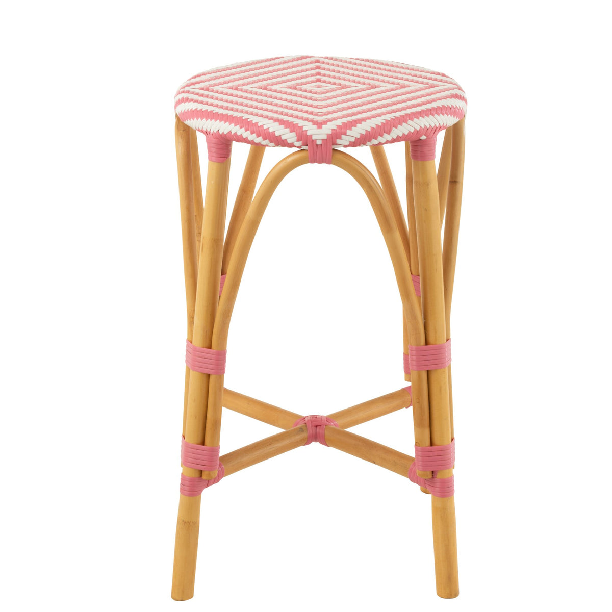 Outdoor Barkruk Live Rond Rotan Roze/Wit J-Line
