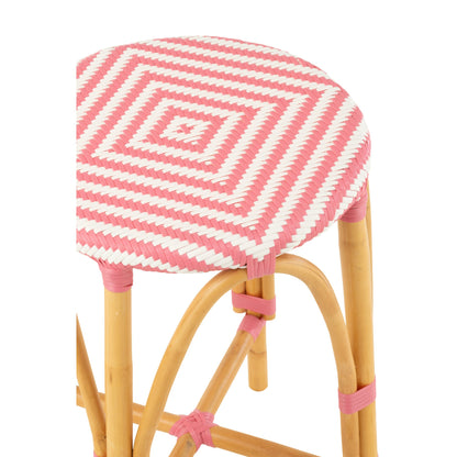 Outdoor Barkruk Live Rond Rotan Roze/Wit J-Line