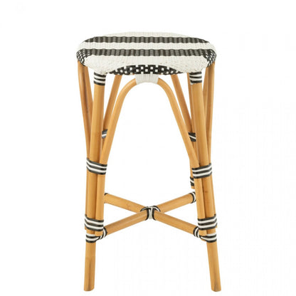 Kruk Rotan Zwart/Wit Large - Barkruk - J-Line - livinglovely.nl
