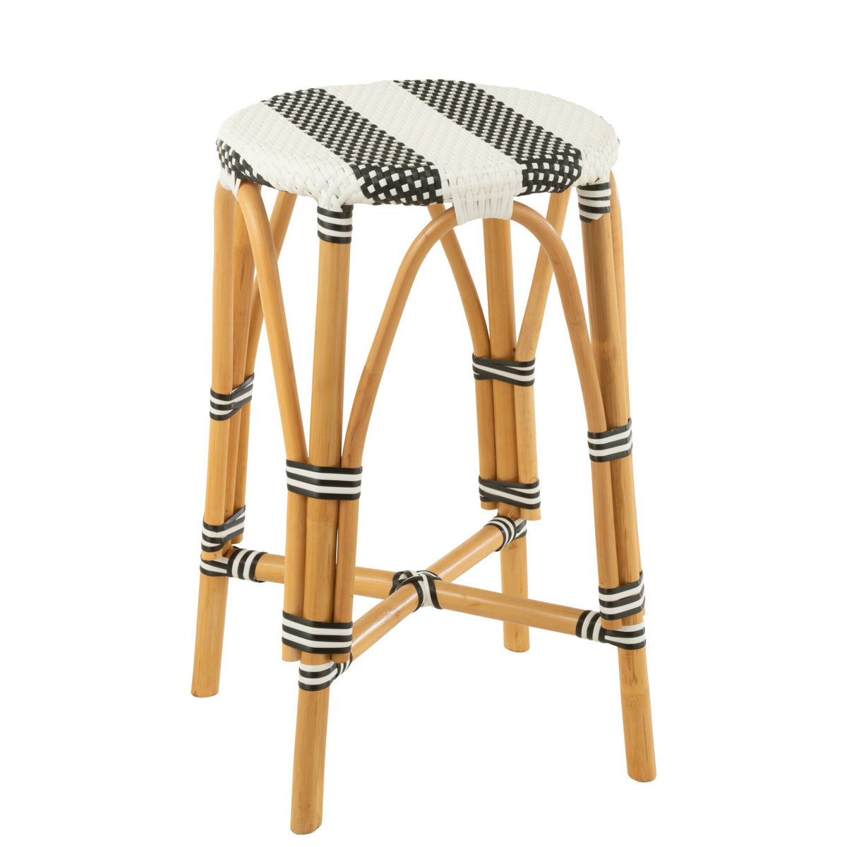 Outdoor Barkruk Live Rond Rotan Zwart/Wit J-Line