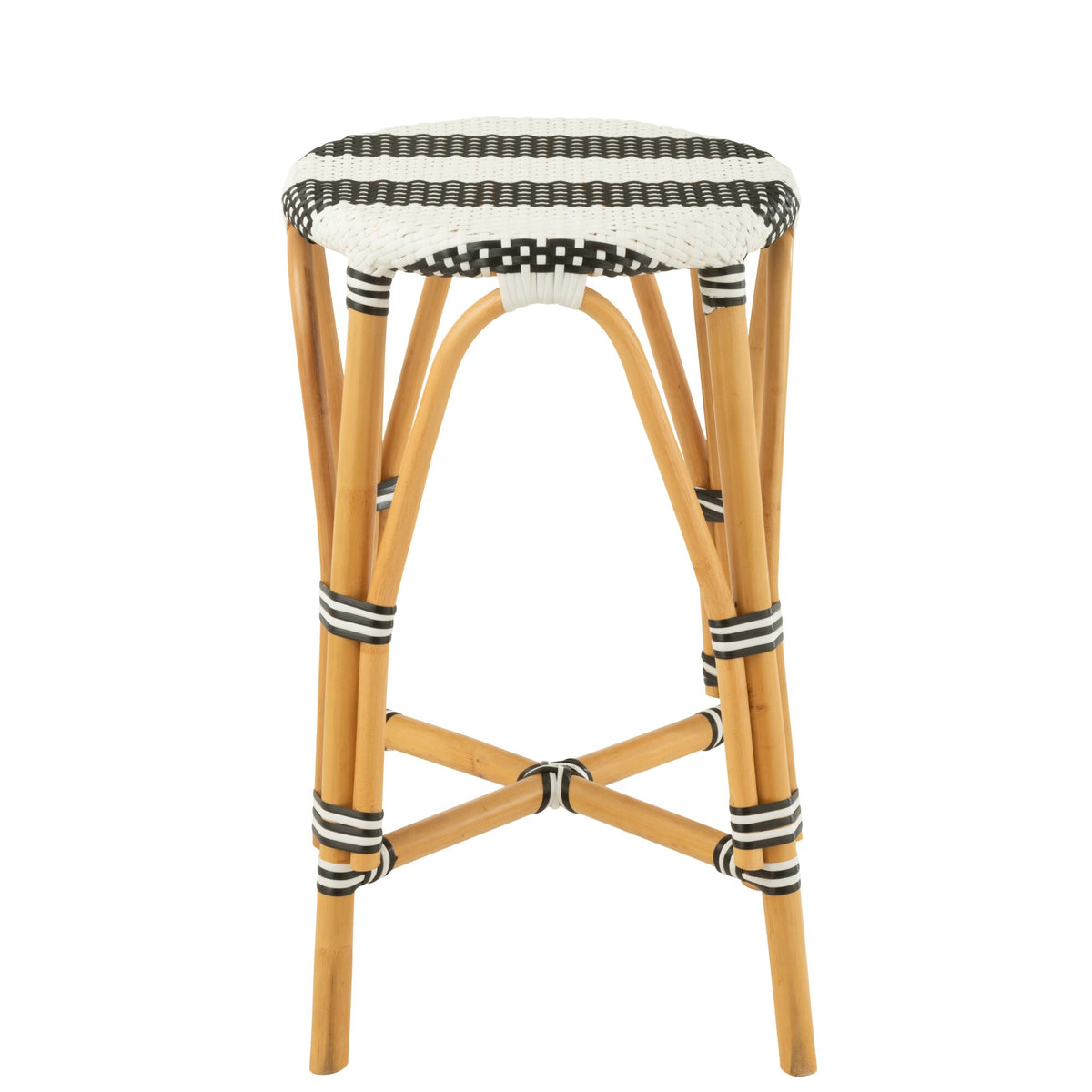 Outdoor Barkruk Live Rond Rotan Zwart/Wit J-Line