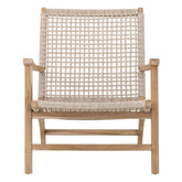 William fauteuil van MUST Living recht van voren, armleuningen van teak en zitting van beige touw