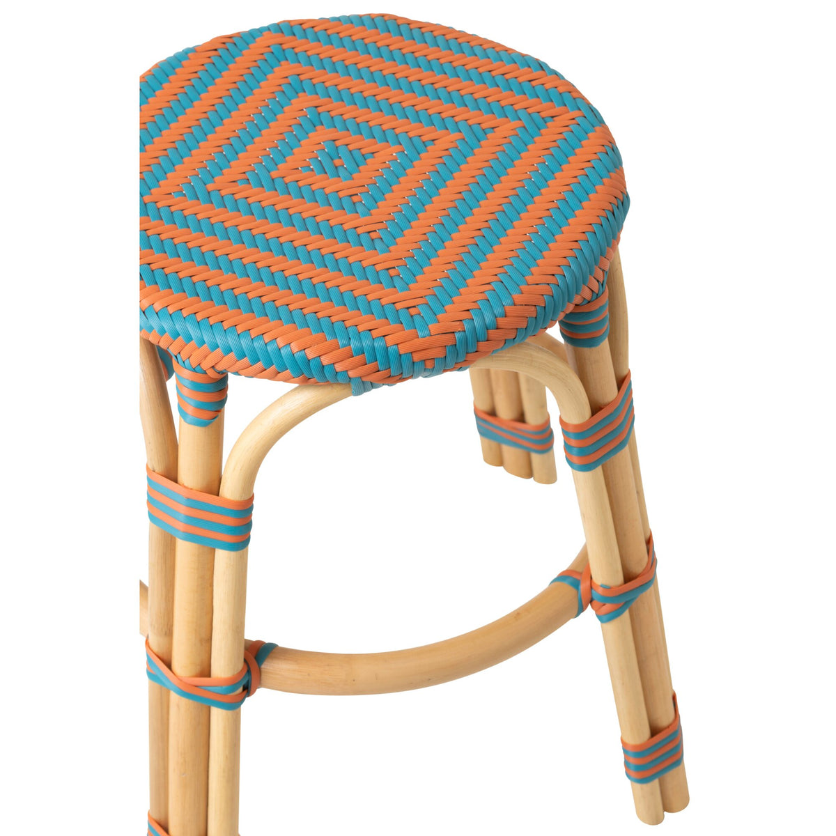 Outdoor Kruk Geo Rond Rotan Oranje/Turquoise J-Line