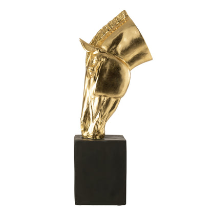 Paard Op Voet Magnesiumoxide Goudkleurig/Zwart Large J-Line - Beeld - J-Line - livinglovely.nl