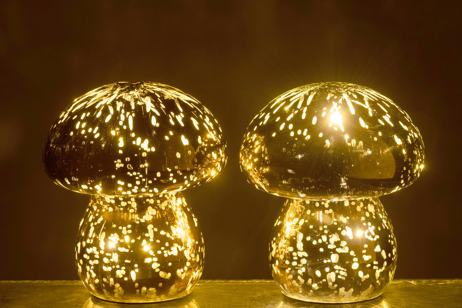 Paddenstoel Led Antiek Glas Bruin/Donkerbruin Set van 2 - Tafellamp - J-Line - livinglovely.nl