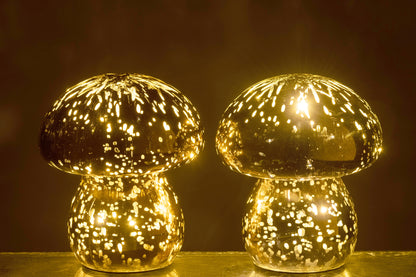 Paddenstoel Led Antiek Glas Bruin/Donkerbruin Set van 2 - Tafellamp - J-Line - livinglovely.nl