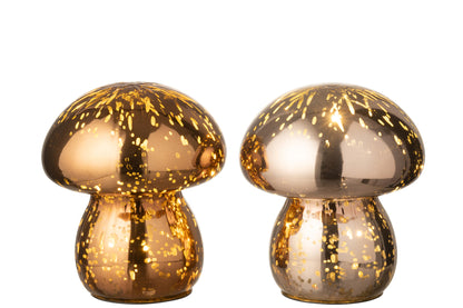 Paddenstoel Led Antiek Glas Bruin/Donkerbruin Set van 2 - Tafellamp - J-Line - livinglovely.nl