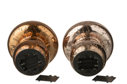 Paddenstoel Led Antiek Glas Bruin/Donkerbruin Set van 2 - Tafellamp - J-Line - livinglovely.nl