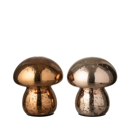 Paddenstoel Led Antiek Glas Bruin/Donkerbruin Set van 2 - Tafellamp - J-Line - livinglovely.nl