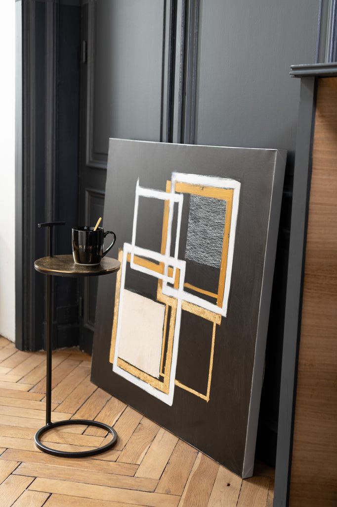 Painting Square Canvas/Wood Black/Gold - Schilderij - J-Line - livinglovely.nl