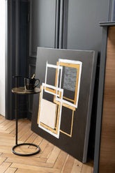 Painting Square Canvas/Wood Black/Gold - Schilderij - J-Line - livinglovely.nl
