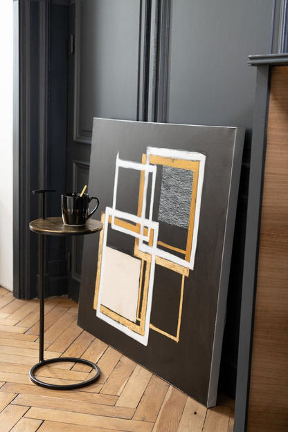 Painting Square Canvas/Wood Black/Gold - Schilderij - J-Line - livinglovely.nl