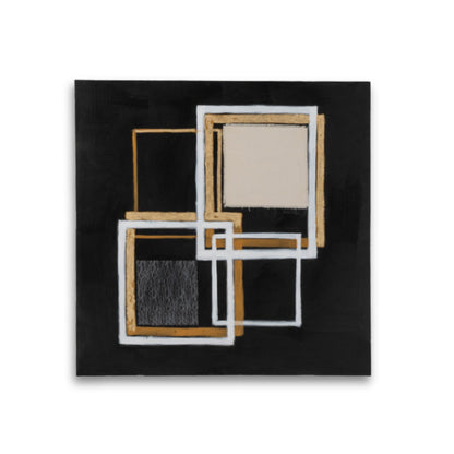 Painting Square Canvas/Wood Black/Gold - Schilderij - J-Line - livinglovely.nl