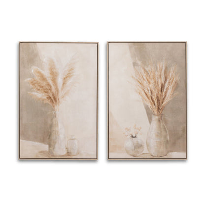 Painting Vase Pampas Canvas/Wood Beige Assortment Of 2 - Schilderij - J-Line - livinglovely.nl