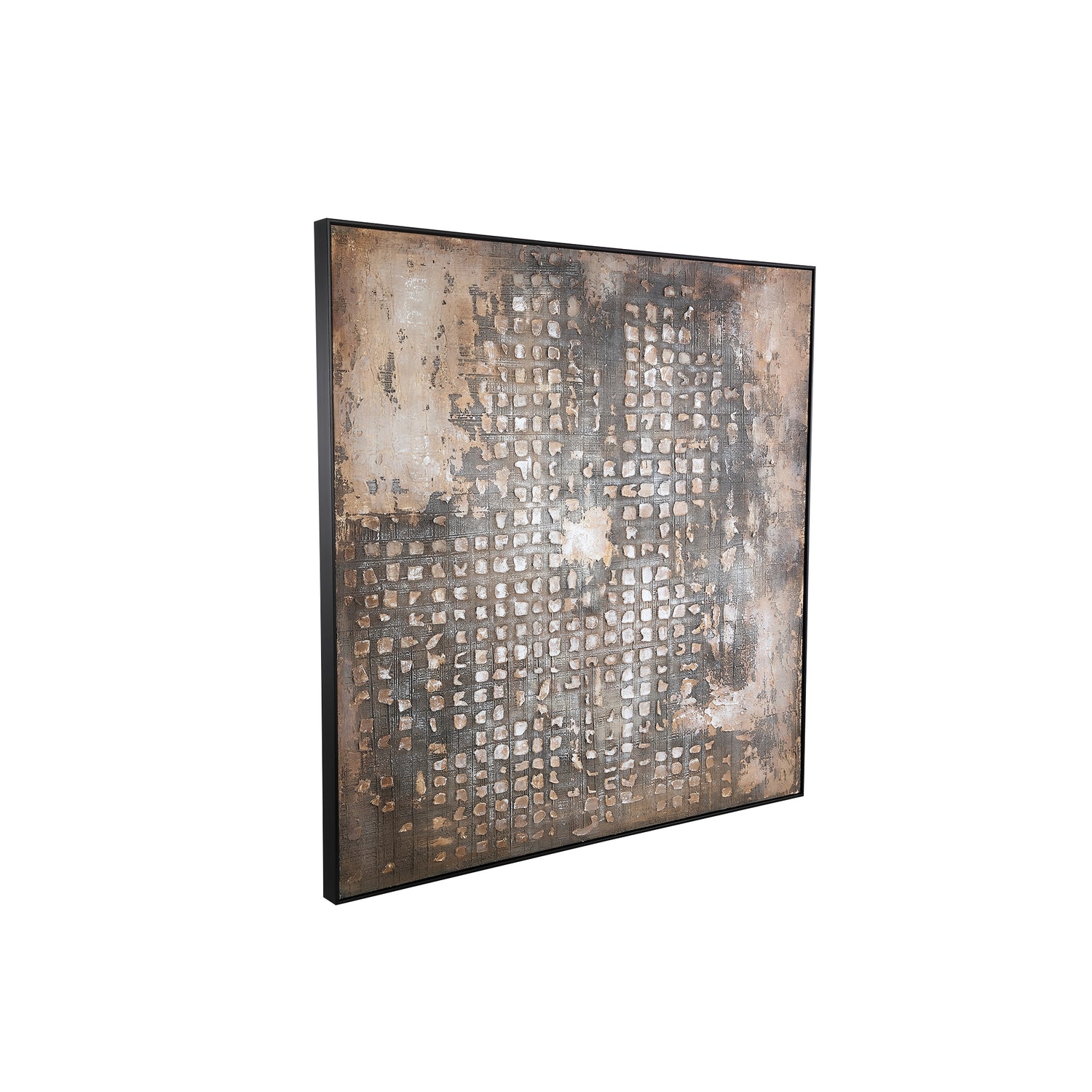 Pathe Brown Canvas Painting Rough Pattern Square van PTMD, tweede aanzicht van het schilderij op witte achtergrond