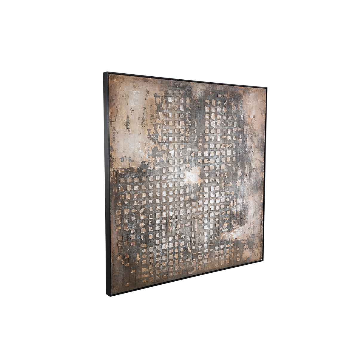 Pathe Brown Canvas Painting Rough Pattern Square van PTMD, tweede aanzicht van het schilderij op witte achtergrond