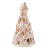 Peperkoekenhuis van J-Line in roze en wit, 42cm hoog met glazuurdetails