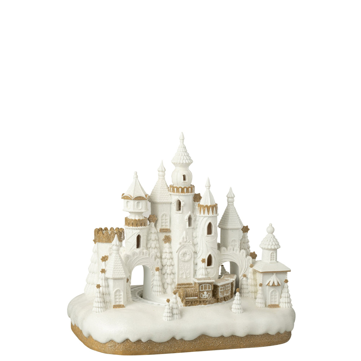 Peperkoekenkasteel met trein van J-Line in beige en wit met glazuurdetails