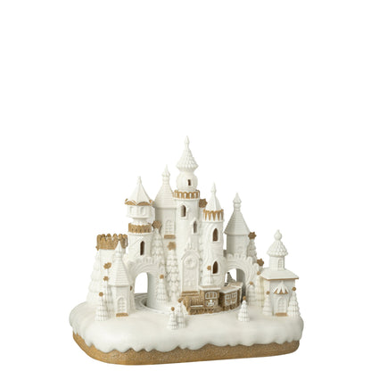 Peperkoekenkasteel met trein van J-Line in beige en wit met glazuurdetails