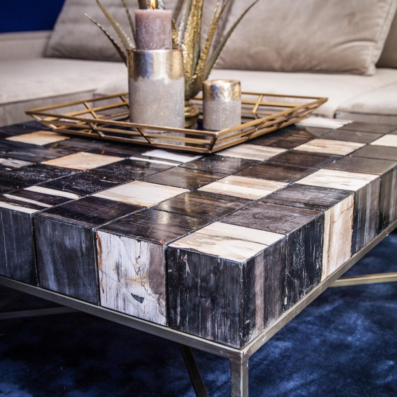 Petrified Laminate Gemeleerd Koffietafel Goud Frame PTMD , Salontafel , PTMD , livinglovely.nl