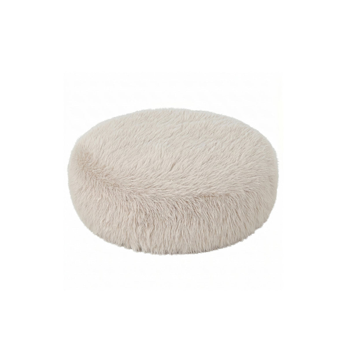 Pilo Poef Hair Stof Beige Rond Small van PTMD, lage ronde poef in beige hair stof op witte achtergrond