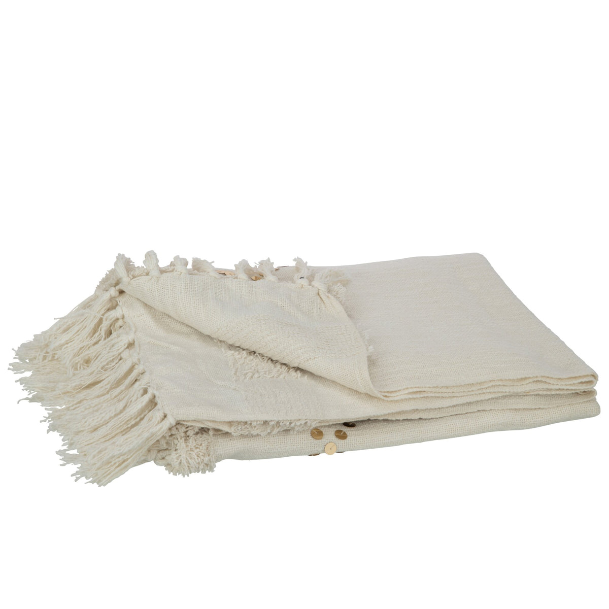 Plaid Diamanten + Franjes Katoen/Pailletten Wit/Goud