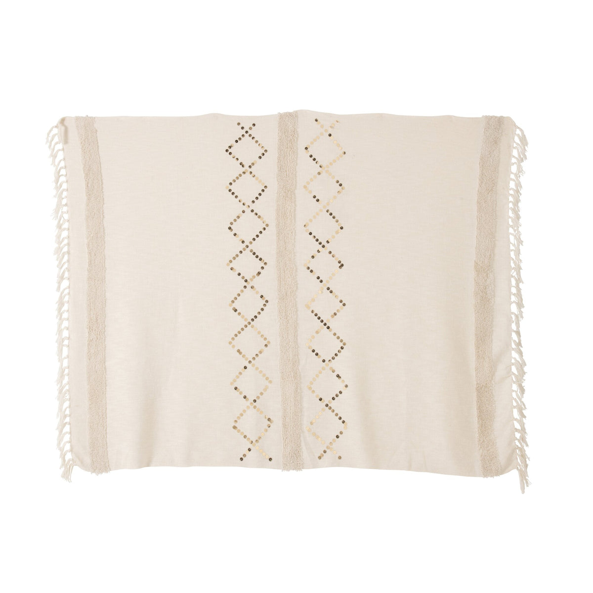 Plaid Diamanten + Franjes Katoen/Pailletten Wit/Goud
