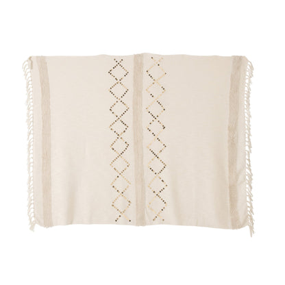 Plaid Diamanten + Franjes Katoen/Pailletten Wit/Goud