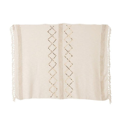 Plaid Diamanten + Franjes Katoen/Pailletten Wit/Goud - Poef - J-Line - livinglovely.nl