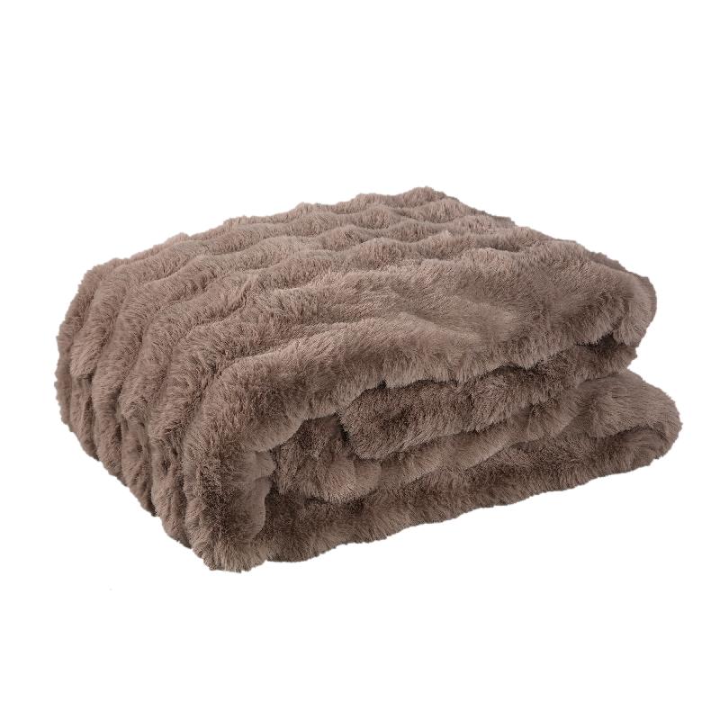 Taupe Dunae plaid van PTMD in zacht nepbont met ribstructuur