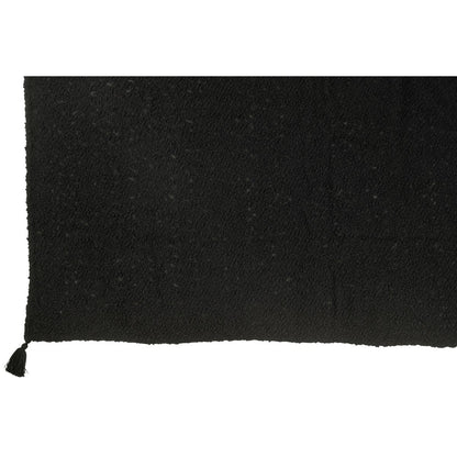 Plaid Kwasten Katoen Zwart 130x180cm - Poef - J-Line - livinglovely.nl