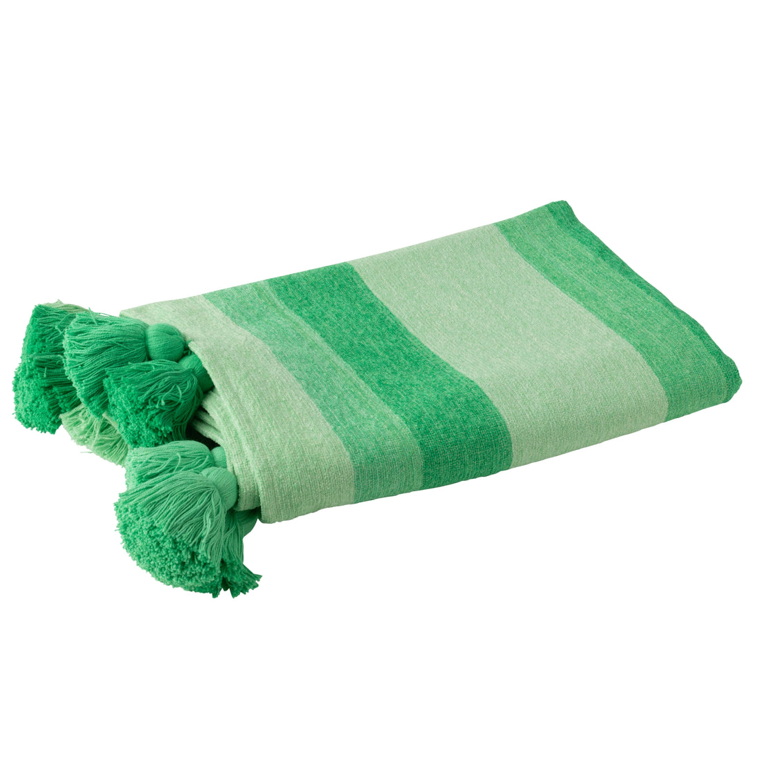 Plaid Strepen + Kwastjes Katoen Groen J-Line - Poef - J-Line - livinglovely.nl