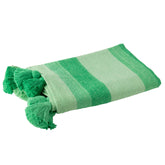 Plaid Strepen + Kwastjes Katoen Groen J-Line - Poef - J-Line - livinglovely.nl