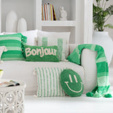 Plaid Strepen + Kwastjes Katoen Groen J-Line - Poef - J-Line - livinglovely.nl