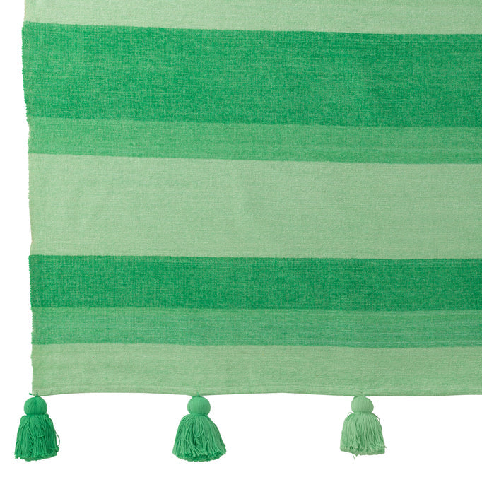 Plaid Strepen + Kwastjes Katoen Groen J-Line - Poef - J-Line - livinglovely.nl