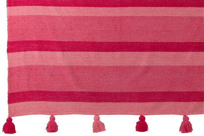 Plaid Strepen + Kwastjes Katoen Roze J-Line - Poef - J-Line - livinglovely.nl