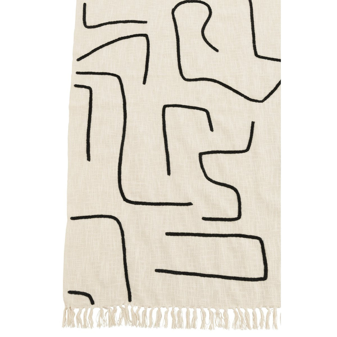 Plaid Strepen/Bogen Katoen Wit/Zwart 130x180cm - Poef - J-Line - livinglovely.nl