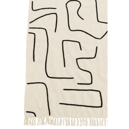 Plaid Strepen/Bogen Katoen Wit/Zwart 130x180cm - Poef - J-Line - livinglovely.nl