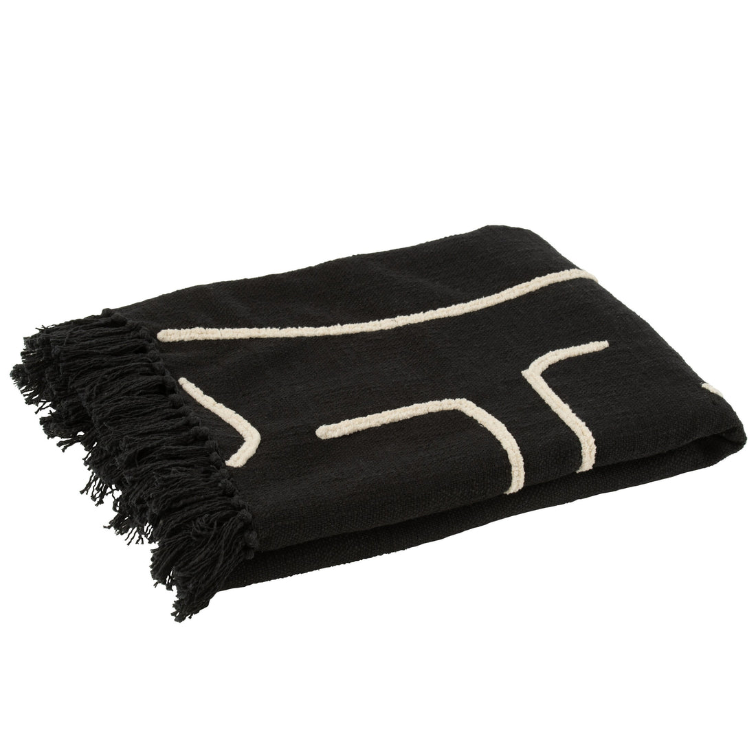 Plaid Strepen/Bogen Katoen Zwart/Wit 130x180cm - Poef - J-Line - livinglovely.nl