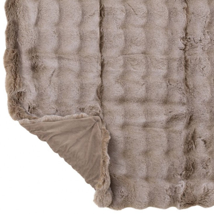 Plaid Wave Polyester Taupe 130x180cm - Poef - J-Line - livinglovely.nl