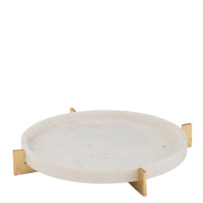 Plateau Marmer Voet Metaal Grijs/Champagne - Plateau - J-Line - livinglovely.nl