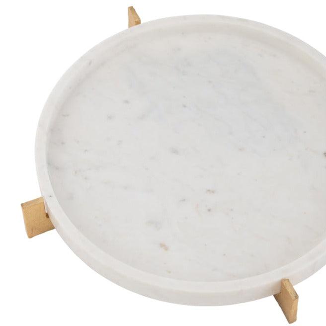 Plateau Marmer Voet Metaal Grijs/Champagne - Plateau - J-Line - livinglovely.nl