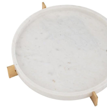 Plateau Marmer Voet Metaal Grijs/Champagne - Plateau - J-Line - livinglovely.nl