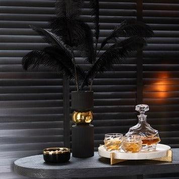 Plateau Marmer Voet Metaal Grijs/Champagne - Plateau - J-Line - livinglovely.nl