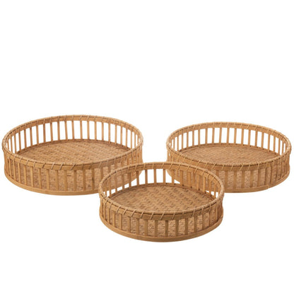 Plateau Rond Bamboe Naturel Set van 3 - Dienblad - J-Line - livinglovely.nl